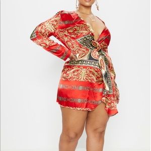 Long Sleeve Satin Printed Dress